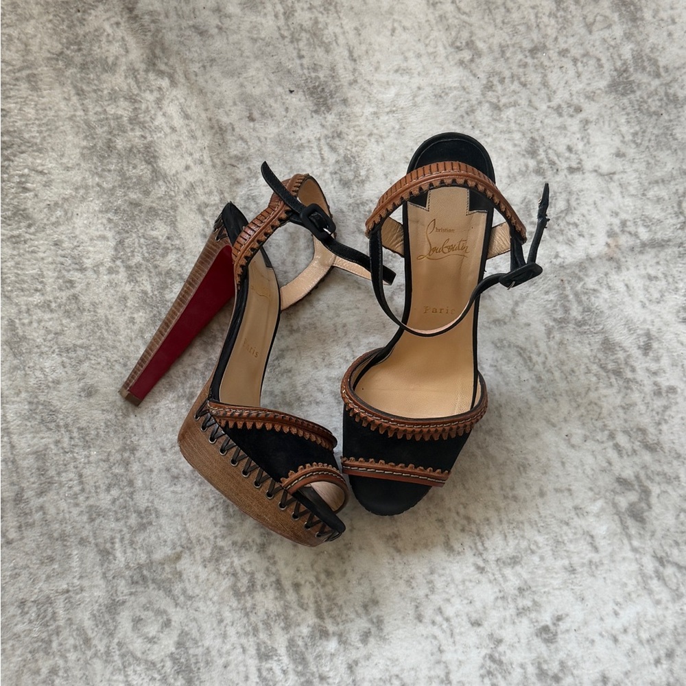 Christian Louboutin Black and Brown Leather Platform Sandals Size 41